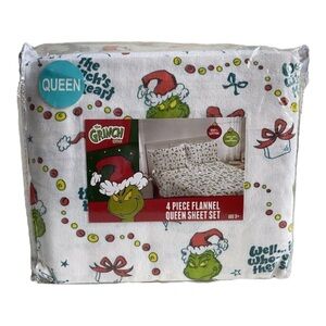 Dr. Seuss Grinch Bed Sheets Grinchmas Christmas Holiday Flannel Queen Sheet Set